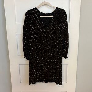 Madewell Black and Tan Polka Dot Long Sleeve Dress